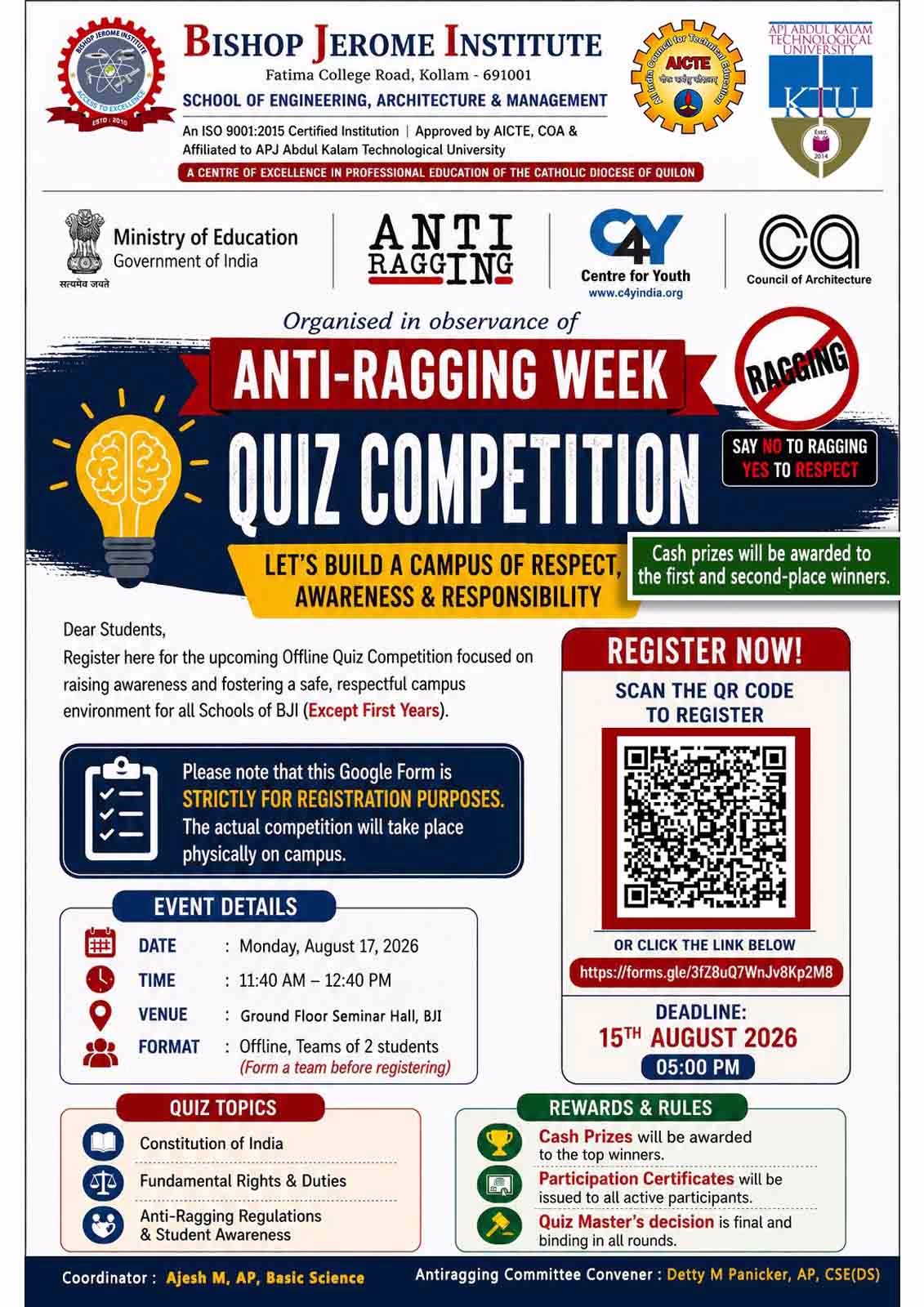 Say NO to Ragging, Say YES to Respect: Anti-Ragging Week Quiz Competition 2026
