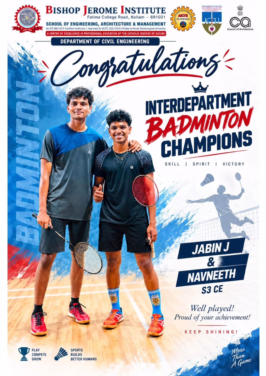 Department of Civil Engineering Wins Interdepartment Badminton Championship | Bishop Jerome Institute