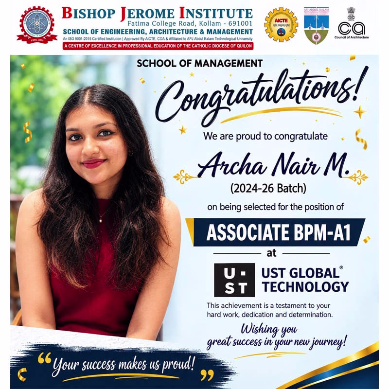 Congratulations Archa Nair M. on Securing Placement at UST Global