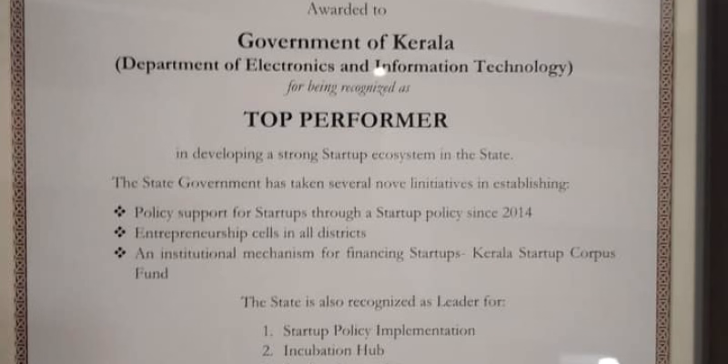 Kerala ranked among top 4 performers in the States' Startup Ranking 2018 Report
